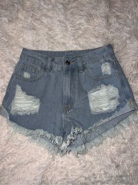 Distressed Light Blue Denim Women’s Shorts